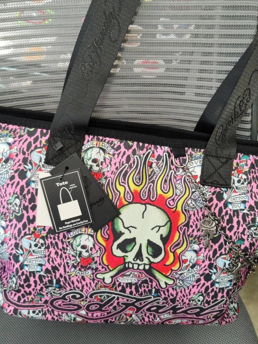 Ed Hardy Pink Skull Flame Print Tote Bag - Casual Statement Tote